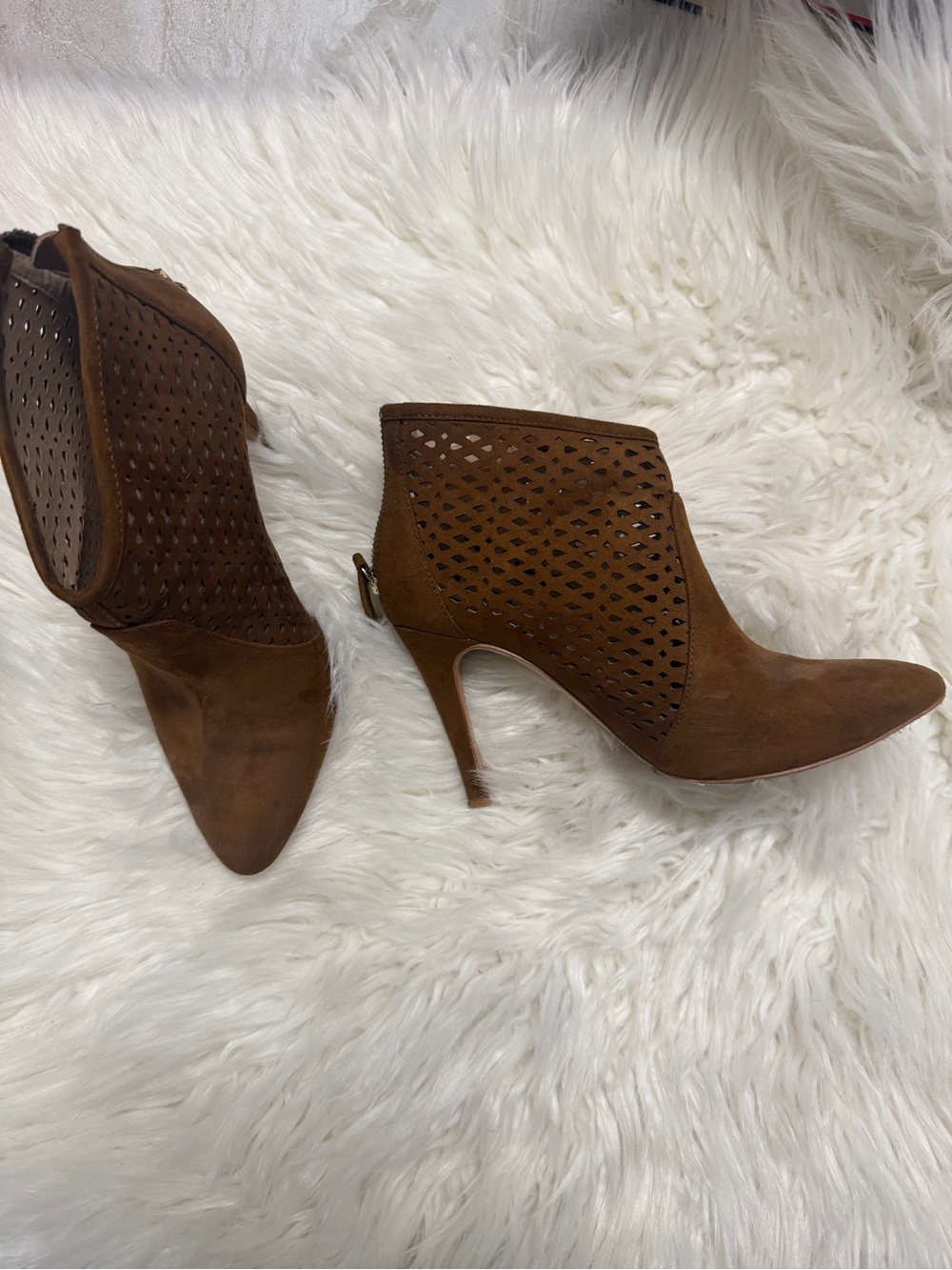 Zara Brown Suede Cutout Pointed-Toe Ankle Booties